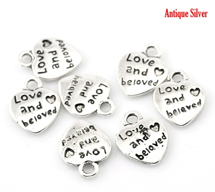Металева прикраса/ підвіска "Серце", "love and beloved", 12x10мм, античне срібло, 1 шт.