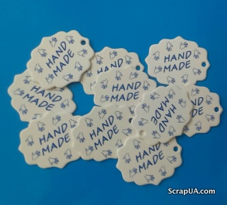 Набір білих тегів "HandMade", 10 шт.: 45x55мм, колір напису на вибір