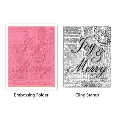 Папка для тиснення і гумовий штамп від Sizzix - TextuRed Impressions Embossing Folder w/Stamp - Joy & Merry Set