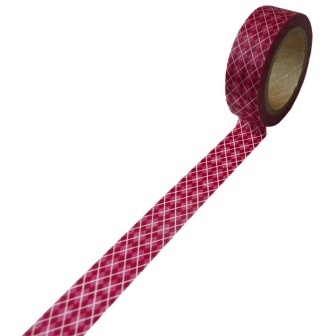Бумажный скотч на клеевой основе, бордовый в ромбы, 15мм х 10м
