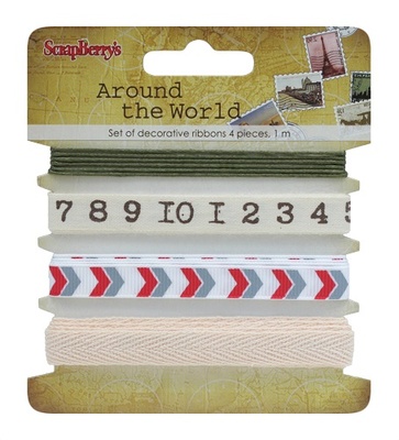Набір декоративних стрічок від ScrapBerryʼs - навколо світу, 4 шт. за 1 м