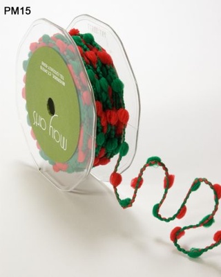 Стрічка Pom Poms/WiRed, розмір 10 мм, колір: зелений/червоний, 90 см