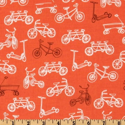Тканина 100% бавовна - Велосипеди на помаранчевому, 45x55см