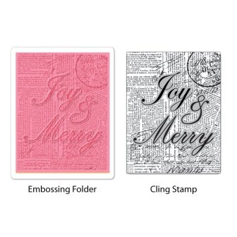 Папка для тиснения и штамп от Sizzix - Textured Impressions Embossing Folder w/Stamp - Joy & Merry Set