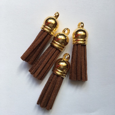 Підвіска - китиця з замші з золотим наконечником, 35х10 мм, колір коричневий