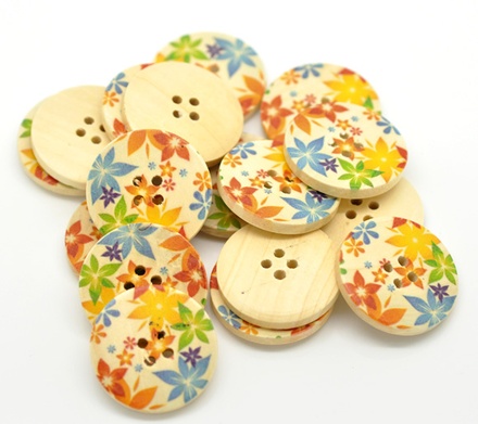 Дерев’яний ґудзик Multicolor Flower Pattern B15464, діаметр 3 см, 1 шт.