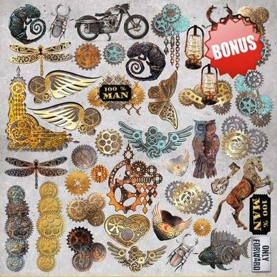 Набір скрап-паперу Grunge & Mechanics 20x20см, ТМ Fabrika Decoru