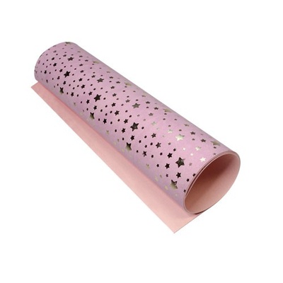Відріз екошкіри з тисненням золотою фольгою Golden Stars Stars Flamingo, розмір 500мм х 250мм, ТМ Фабрика Декору