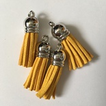 Підвіска - китиця з замші з срібним наконечником, 35х10 мм, колір жовтого-гарячого