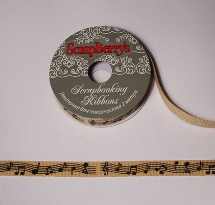 Принтованная  лента "Ноты", ширина 1 см, длина 2 м 