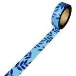 Бумажный скотч на клеевой основе, синий в цветах, 15мм х 10м