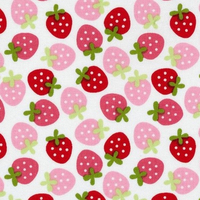 Тканина 100% бавовна - полунички червоного - рожеві на білому, 45x55см