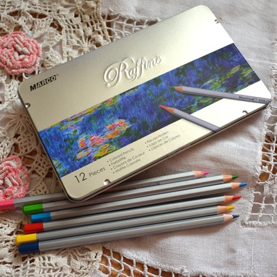 Карандаши цветные, 12 цветов, шестигранные, в металлическом пенале, Marco Raffine