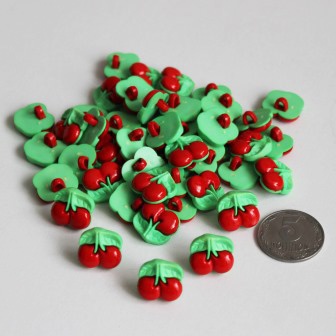 Ґудзик "Вишенька", колір червоний з салатовим, 1 шт.