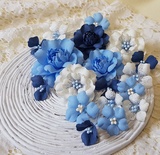 Набір квітів з тканини, блакитно-синій, 2,5 см - 5см (18 шт.)