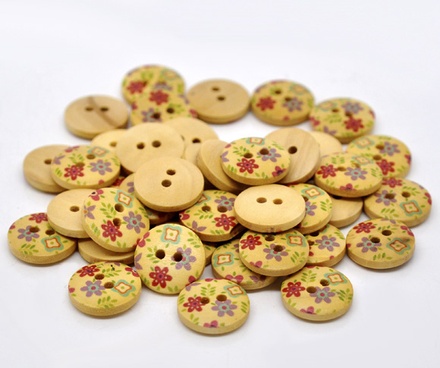 Деревʼяна ґудзик Flower B12759, діаметр 15 мм, 1 шт.