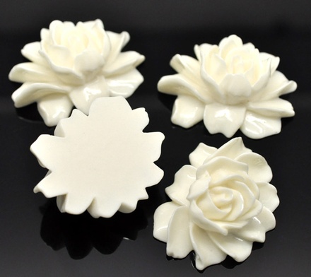 Кабашон "Квітка", колір білий, розмір 46x36 мм, 1 шт.