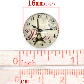 Стеклянный кабошон  "Часы" "Эйфелева башня",16мм, 1 шт.
