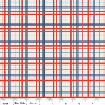 Тканина 100% бавовна - клітинка блакитно - червона тонка, 45x55см