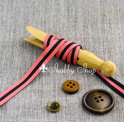 Стрічка в смужку American Crafts двосторонній, чорно - рожева, ширина 9,5мм, 90 см