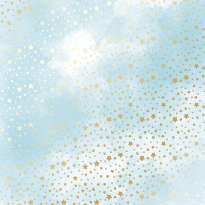 Аркуш одностороннього паперу з фольгуваннями, дизайн Golden stars, Azure water, 30,5смx30,5см, TM Фабрика Декору