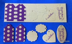 Набір тегів з щільного крафту-картону з принтом "Горохи", товщина 1,3мм, 12 штук