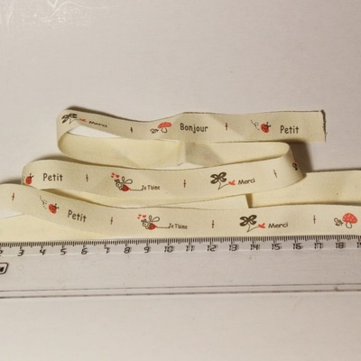 Стрічка від Thailand - Bee Flower Mushroom Beetle Print Cotton Ribbon Label String Bee0, Bee1