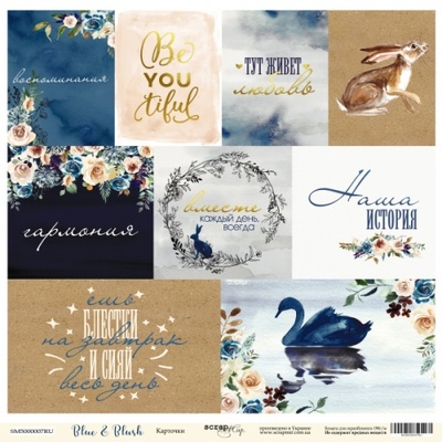 Аркуш одностроннього скрап-паперу Scrapmir — Картки RU з колекції Blue & Blush, 30x30 см