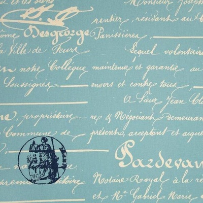 Ткань 100% хлопок - Старая рукопись на голубом, 45х65 см