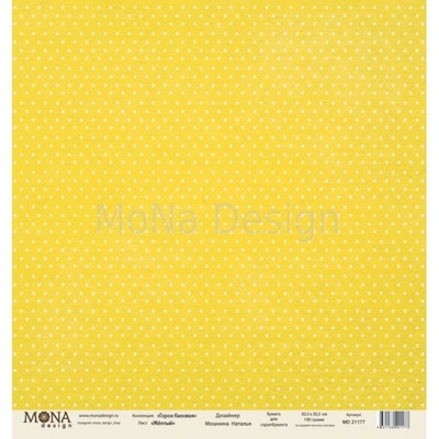 Лист односторонней скрапбумаги от Mona Design -  "Базовый горох" лист "Горох желтый", 30,5х30,5 см