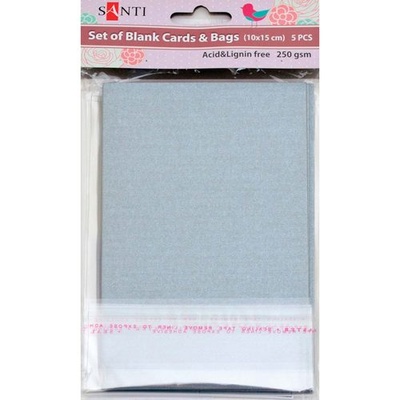 Набор серебристых перламутровых заготовок для открыток, 10см*15см, 250г/м2, 5шт., ТМ Santi