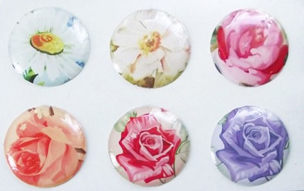 Готовые эпоксидные украшения-наклейки "Цветочное настроение", диаметр 2,5 см, 6 штук