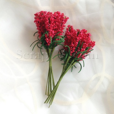 Гілочки декоративні з листочками, колір червоний, 1 пучок з 10 штук