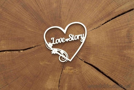 Чипборд від WOODchic - "Love Story в серці", 7x6 см