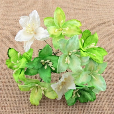 Лилия, цвет- микс  зеленый и белый, 3 см., 50 шт