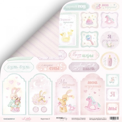 Аркуш паперу від Scrapmir - колекція Little Bunny - Картка 2, двусторонній