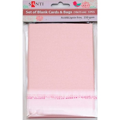 Набір рожевих перламутрових заготовок для листівок, 10см*15см, 250г/м², 5шт., ТМ Santi