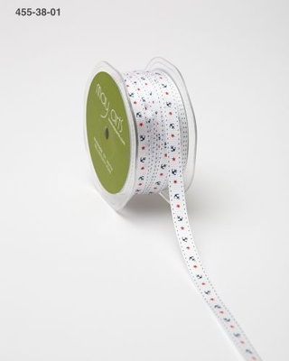 Стрічка Grosgrain Ribbon: Anchors & Stars, морська: якорі та зірки, ширина 0,9 см, 90 см
