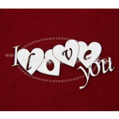 Чипборд Scrapiniec - Напис з серцями I love you, 6