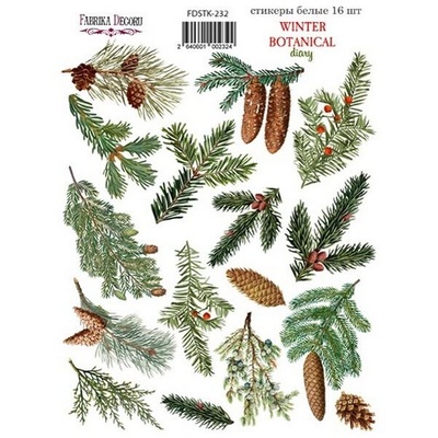 Набір наліпок (стікерів) 16шт. Winter botanical diary 232, ТМ Фабрика Декору