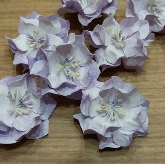 Набір паперових квітів - Гарденія від Scrap Klumba, хвилясті, біло-фіолетові, 5шт., діаметр 4 см