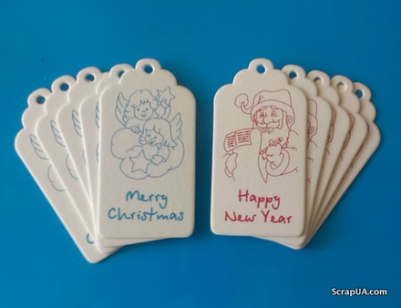 Набір тегів з пивного картону з принтом "Merry Christmas" і "Happy New Year", 10 штук, 85x45x1,5м