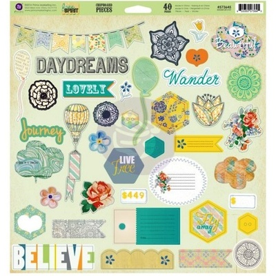 ЦЕНА СНИЖЕНА! Лист наклеек из чипборда Prima - Free Spirit - Chipboard Pieces