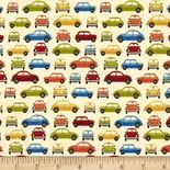 Тканина 100% бавовна - Машинки яскраві на кремовому фоні, 45x55см