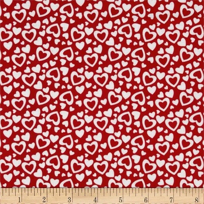 Тканина 100% бавовна - Сердечки білі на червоному, 45x55см