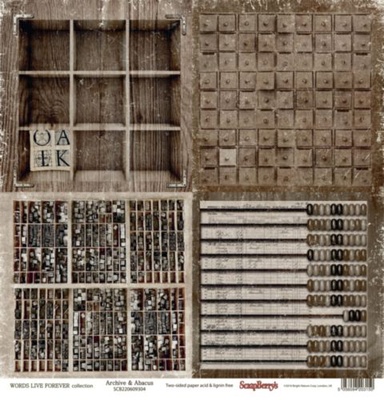 Бумага для скрапбукинга от ScrapBerry's - Архив - Кроссворд, 30,5х30,5 см., 190 гр/м, двусторонняя