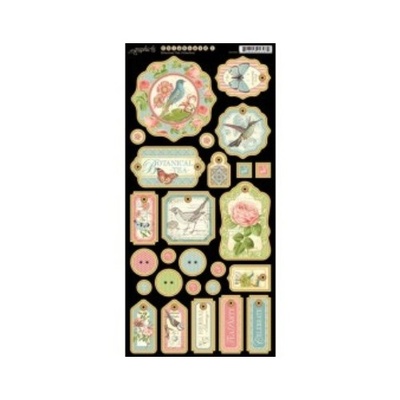 ЦЕНА СНИЖЕНА! Высечки из чипборда Graphic 45 - Botanical Tea - Chipboard 1, 15х30 см