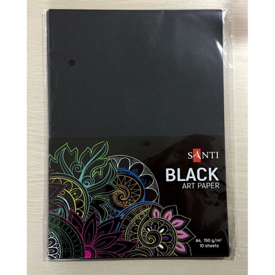 Картон (кардсток) черный, 10 листов, 150 г/м2, А4, ТМ Santi