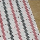 Льон з бавовною Смужки - якоря - чорні і червоні смужки, 50x70cм