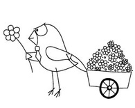 Акриловые штампы "Птица с тележкой цветов"